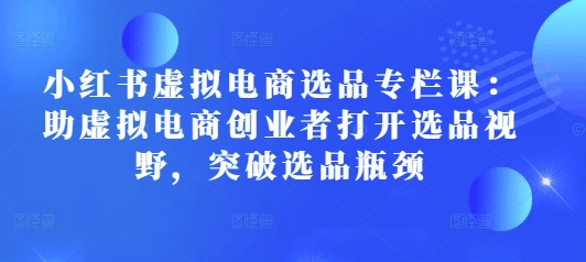 小红书虚拟电商选品专栏课：助虚拟电商创业者打开选品视野，突破选品瓶颈-搞个副业