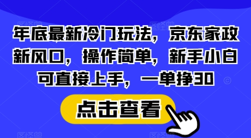 年底最新冷门玩法，京东家政新风口，操作简单，新手小白可直接上手，一单挣30【揭秘】-搞个副业