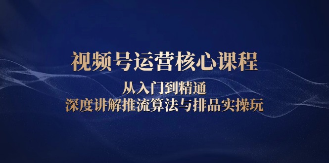 视频号运营核心课程，从入门到精通，深度讲解推流算法与排品实操玩-搞个副业