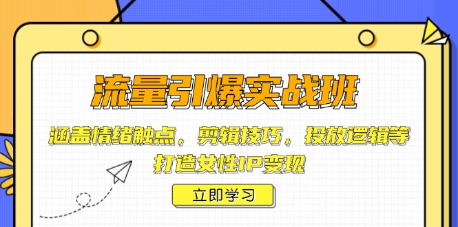流量引爆实战班，涵盖情绪触点，剪辑技巧，投放逻辑等，打造女性IP变现-搞个副业