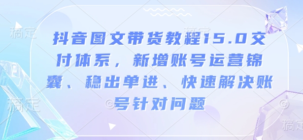 抖音图文带货教程15.0交付体系，新增账号运营锦囊、稳出单进、快速解决账号针对问题-搞个副业