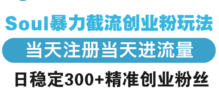 Soul暴力截流创业粉玩法，当天注册当天进流量，日稳定300+精准创业粉丝-搞个副业