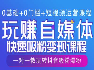 0基础+0门槛+短视频运营课程，玩赚自媒体快速吸粉变现课程，一对一教玩转抖音吸粉爆粉-搞个副业