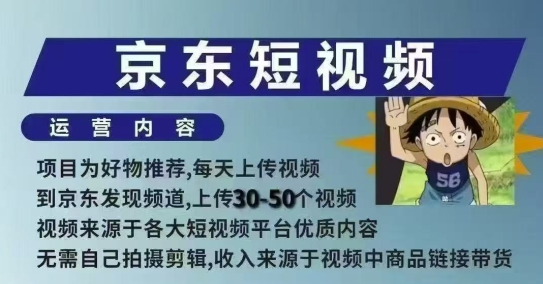 京东短视频带货课，无需自己拍摄剪辑，保姆式教学，两天快速上手-搞个副业