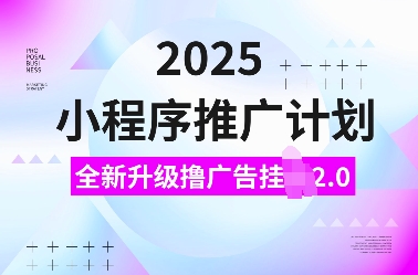 2025小程序推广计划，全新升级撸广告挂JI2.0玩法，日入多张，小白可做【揭秘】-搞个副业