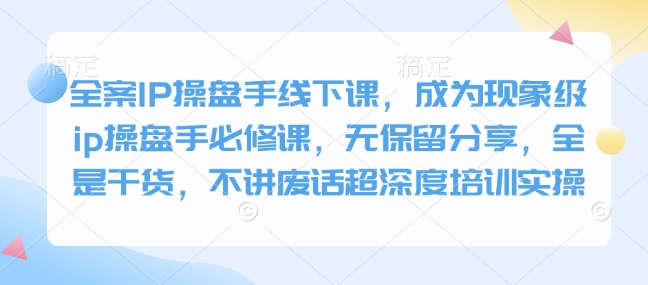 全案IP操盘手线下课，成为现象级ip操盘手必修课，无保留分享，全是干货，不讲废话超深度培训实操-搞个副业