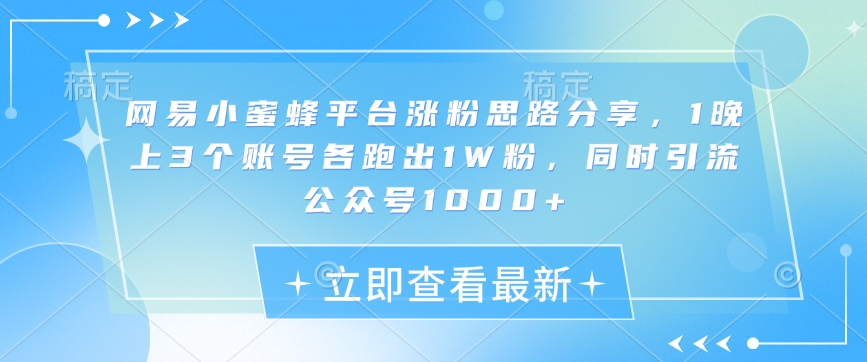 网易小蜜蜂平台涨粉思路分享，1晚上3个账号各跑出1W粉，同时引流公众号1000+-搞个副业