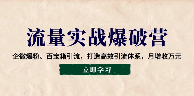 流量实战爆破营：企微爆粉、百宝箱引流，打造高效引流体系，月增收万元-搞个副业