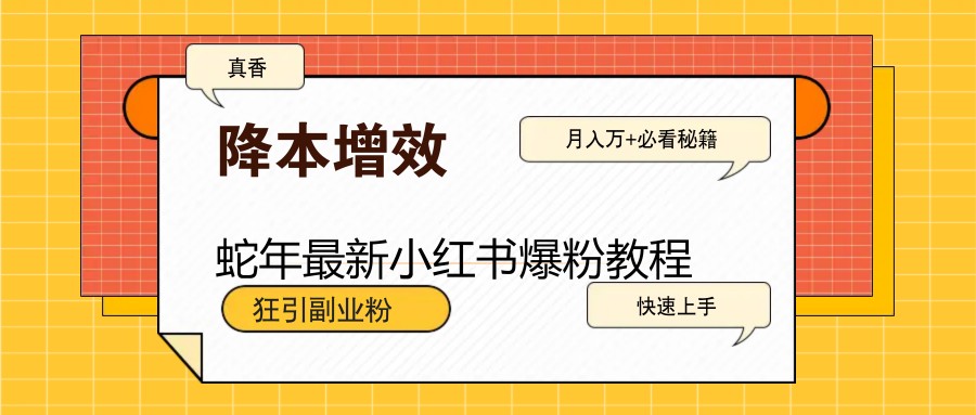 蛇年最新小红书爆粉教程，狂引副业粉，月入万+必看-搞个副业