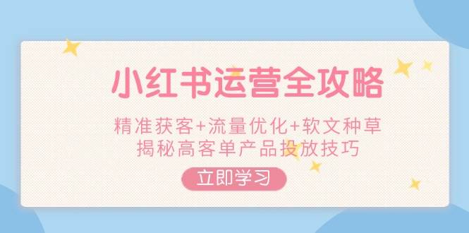 小红书运营全攻略，精准获客+流量优化+软文种草，揭秘高客单产品投放技巧-搞个副业