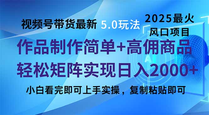 视频号带货最新5.0玩法，作品制作简单，当天起号，复制粘贴，轻松矩阵…-搞个副业