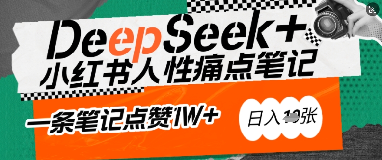AI赋能小红书爆款秘籍：用DeepSeek轻松抓人性痛点，小白也能写出点赞破万的吸金笔记，日入多张-搞个副业