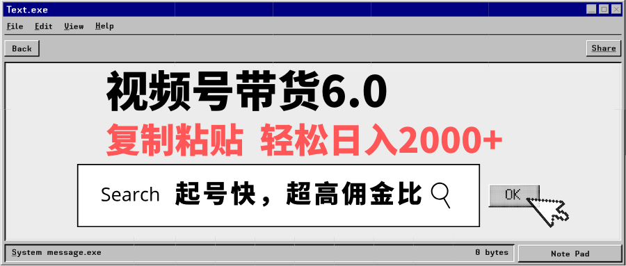 视频号带货6.0，轻松日入2000+，起号快，复制粘贴即可，超高佣金比-搞个副业