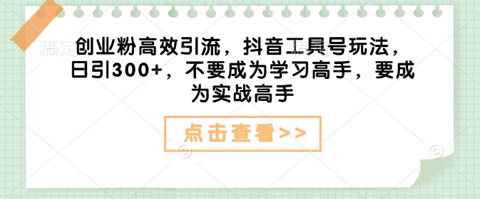 创业粉高效引流，抖音工具号玩法，日引300+，不要成为学习高手，要成为实战高手-搞个副业