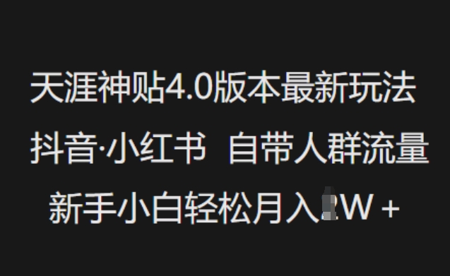 天涯神贴4.0版本最新玩法，抖音·小红书自带人群流量，新手小白轻松月入过W-搞个副业