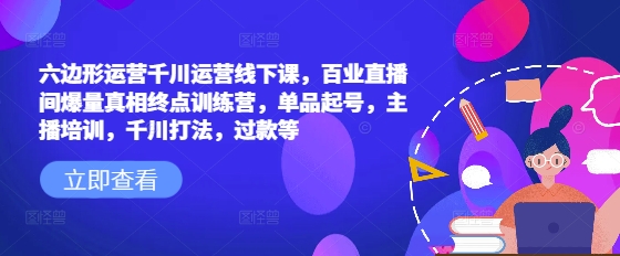 六边形运营千川运营线下课，百业直播间爆量真相终点训练营，单品起号，主播培训，千川打法，过款等-搞个副业