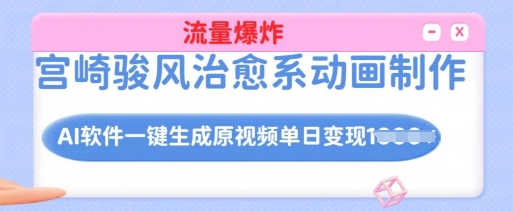 宫崎骏风治愈系动画制作，AI软件一键生成原创视频流量爆炸，单日变现多张，详细实操流程-搞个副业