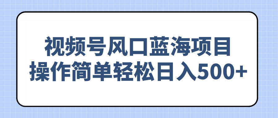 视频号风口蓝海项目，操作简单轻松日入500+-搞个副业