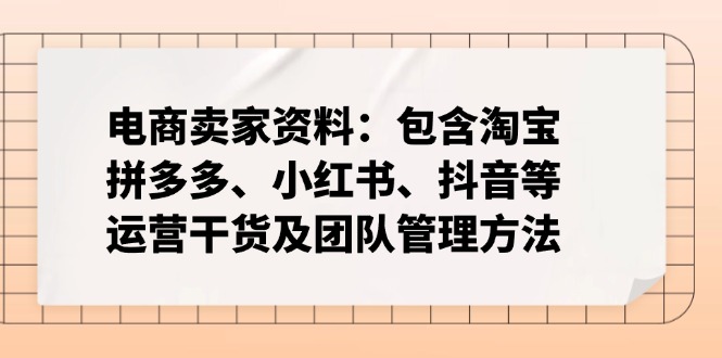 电商卖家资料：包含淘宝、拼多多、小红书、抖音等运营干货及团队管理方法-搞个副业
