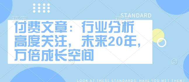 付费文章：行业分析 高度关注，未来20年，万倍成长空间-搞个副业