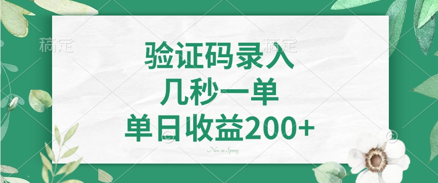 验证码录入，几秒一单，单日收益200+-搞个副业