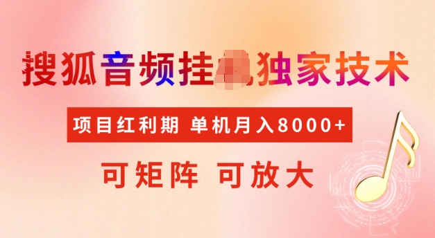 首发搜狐音频挂JI，项目红利期，可矩阵可放大，稳定月入5k【揭秘】-搞个副业