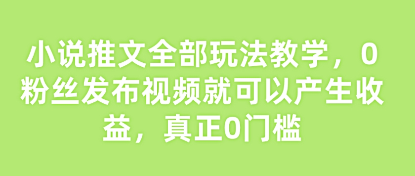 小说推文全部玩法教学，0粉丝发布视频就可以产生收益，真正0门槛-搞个副业
