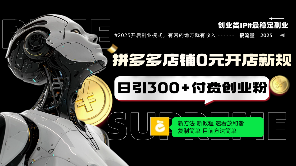 拼多多店铺0元开店新规，日引300+付费创业粉，目前方法简单复制粘贴可矩阵-搞个副业