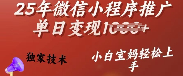 25年微信小程序推广单日变现多张，独家技术，小白宝妈轻松上手【揭秘】-搞个副业