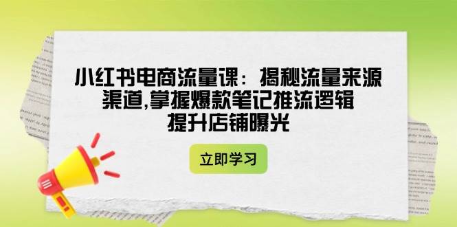 小红书电商流量课：揭秘流量来源渠道,掌握爆款笔记推流逻辑,提升店铺曝光-搞个副业