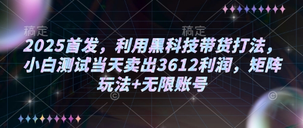 2025首发，利用黑科技带货打法，小白测试当天卖出3612利润，矩阵玩法+无限账号【揭秘】-搞个副业