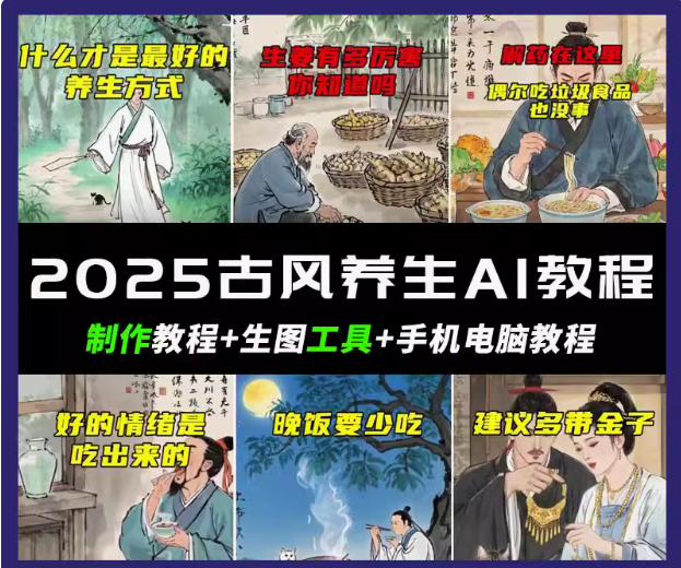 抖音AI古风养生视频教程日入五张 轻松涨粉 10W+-搞个副业