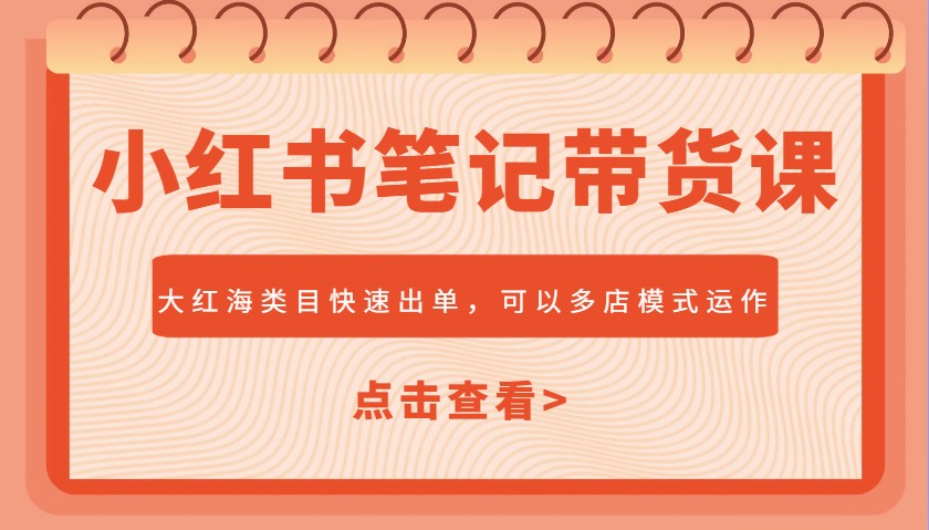 小红书笔记带货课，大红海类目快速出单，市场大，可以多店模式运作-搞个副业