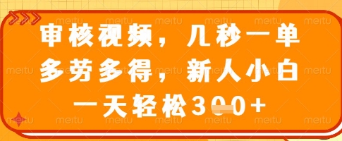 审核视频，几秒一单，多劳多得，新人小白一天轻松3张【揭秘】-搞个副业