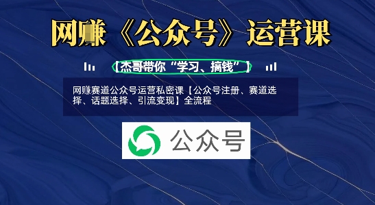 网创赛道公众号运营私密课【公众号注册、赛道选择、话题选择、引流变现】全流程-搞个副业
