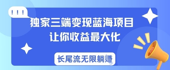 独家三端变现蓝海项目，让你收益最大化，长尾流无限躺挣-搞个副业
