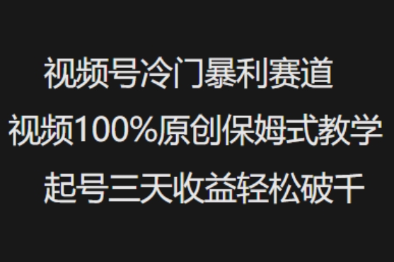 视频号冷门暴利赛道视频100%原创保姆式教学起号三天收益轻松破千-搞个副业