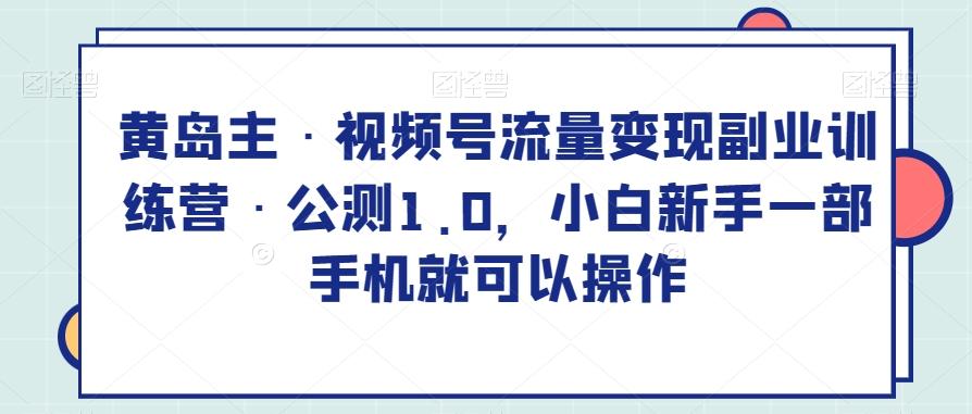 黄岛主·视频号流量变现副业训练营·公测1.0，小白新手一部手机就可以操作-搞个副业
