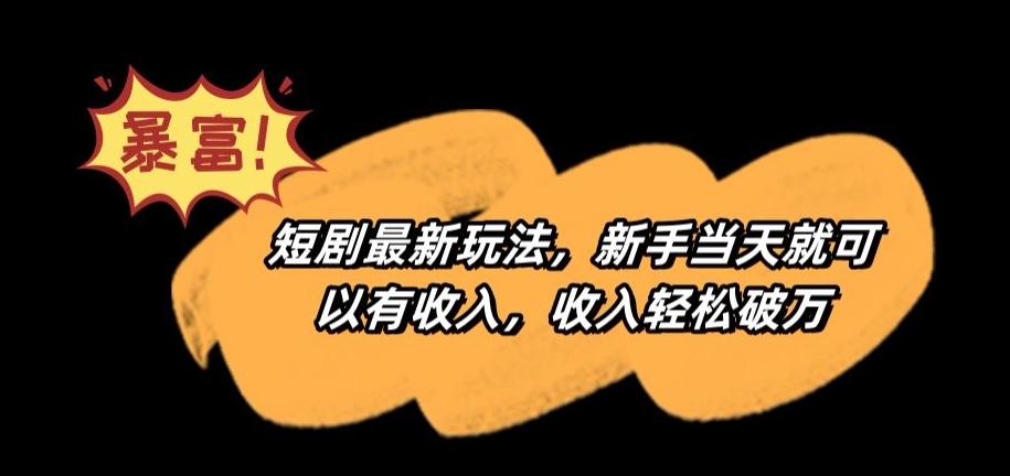 短剧最新玩法，新手当天就可以有收入，收入轻松破万【揭秘】-搞个副业