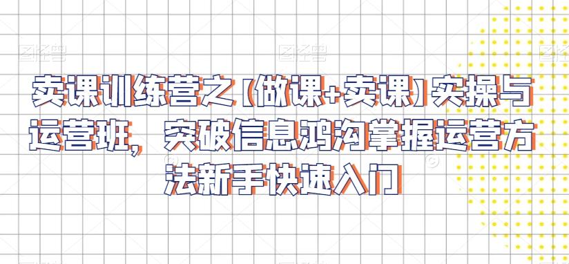 卖课训练营之【做课+卖课】实操与运营班，突破信息鸿沟掌握运营方法新手快速入门-搞个副业