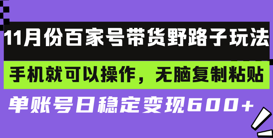 百家号带货野路子玩法 手机就可以操作，无脑复制粘贴 单账号日稳定变现…-搞个副业