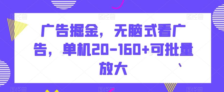 广告掘金，无脑式看广告，单机20-160+可批量放大【揭秘】-搞个副业