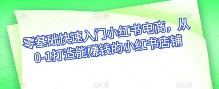 零基础快速入门小红书电商，从0-1打造能赚钱的小红书店铺-搞个副业