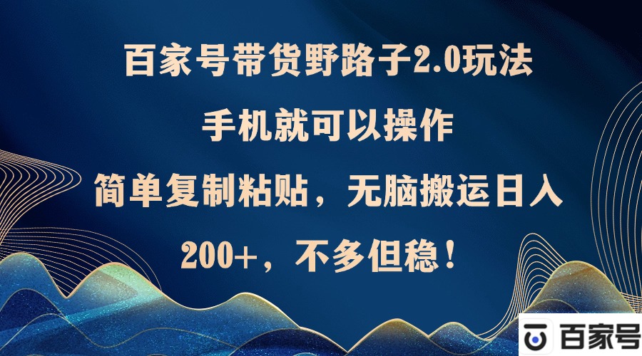 百家号带货野路子2.0玩法，手机就可以操作，简单复制粘贴，无脑搬运日…-搞个副业