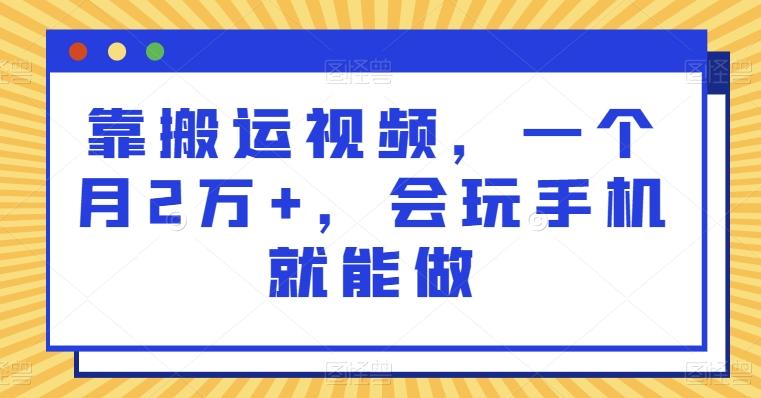 靠搬运视频，一个月2万+，会玩手机就能做-搞个副业