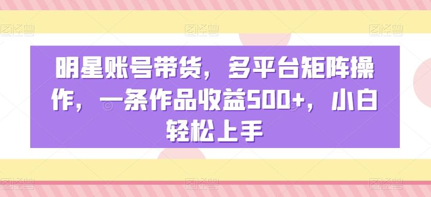 明星账号带货，多平台矩阵操作，一条作品收益500+，小白轻松上手【揭秘】-搞个副业