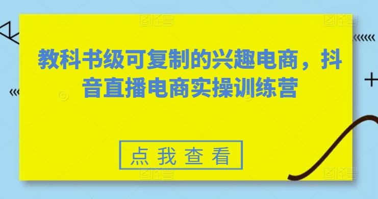 教科书级可复制的兴趣电商，抖音直播电商实操训练营-搞个副业