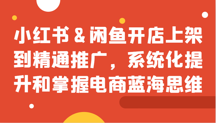 小红书&闲鱼开店上架到精通推广，系统化提升和掌握电商蓝海思维-搞个副业