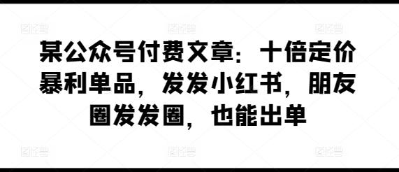 某公众号付费文章：十倍定价暴利单品，发发小红书，朋友圈发发圈，也能出单-搞个副业