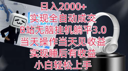 日入2000+，实现全自动成交，B站无脑挂机躺平3.0，当天操作当天见收益，实现睡后有收益【揭秘】-搞个副业